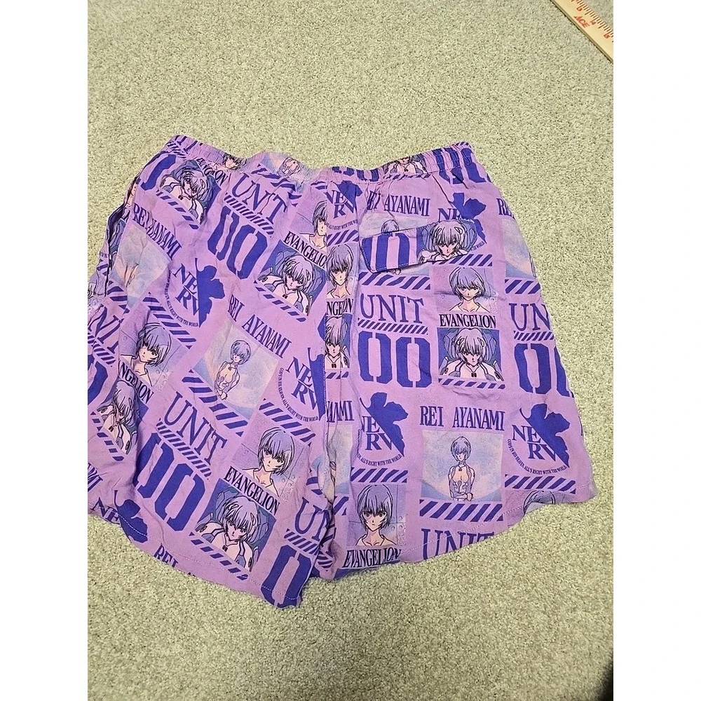 Evangelion Eva Unit-00 Purple Button-Down‎ Shirt Rei Ayanami Atsuko Swim Trunks